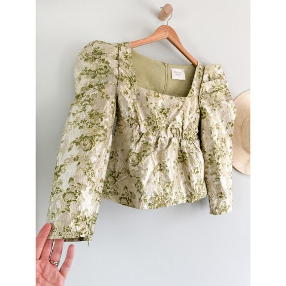 Tuckernuck | Hyacinth House | Green Jacquard Bridgerton Blouse | Sz S - Picture 3 of 11